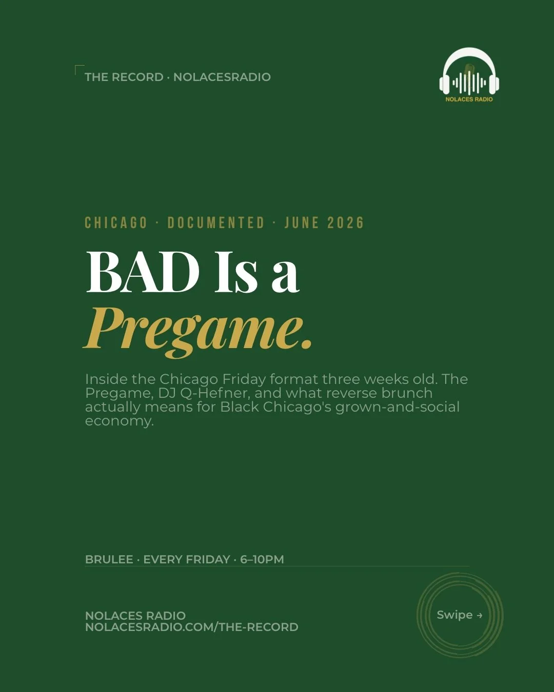 The Pregame started Brunch After Dark on May 15th.

Three weeks in, the format already knows what it is.

DJ Q-Hefner at Br&ucirc;l&eacute;e every Friday, 6&ndash;10PM. Grown R&amp;B into house. A room full of young 
professionals who showed up at 6 