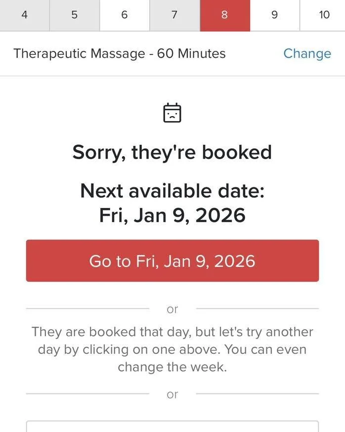 Opening day is BOOKED!!! 🎉
Appointments are available January 9 and beyond. Book with me on Vagaro!
https://www.vagaro.com/peaceinbloomtherapeuticmassagellc