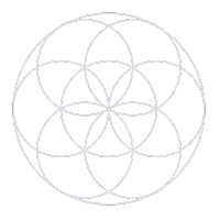 Geometric pattern of overlapping circles forming a flower-like design on a black background.