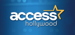 Access Hollywood logo with white text and a yellow star on a blue background.