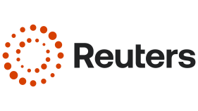 Reuters logo with orange dotted circle and black text