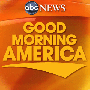 ABC News logo with the text 'Good Morning America' in bold yellow letters on an orange background.