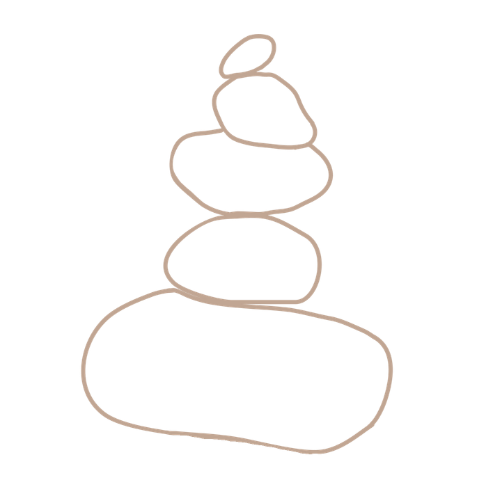 A minimalist line drawing of a stacked arrangement of rocks or stones.
