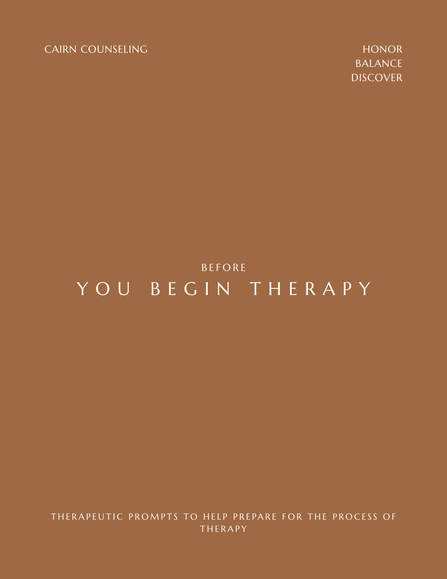 Cover page of a book titled "Before You Begin Therapy" with brown background and white text.