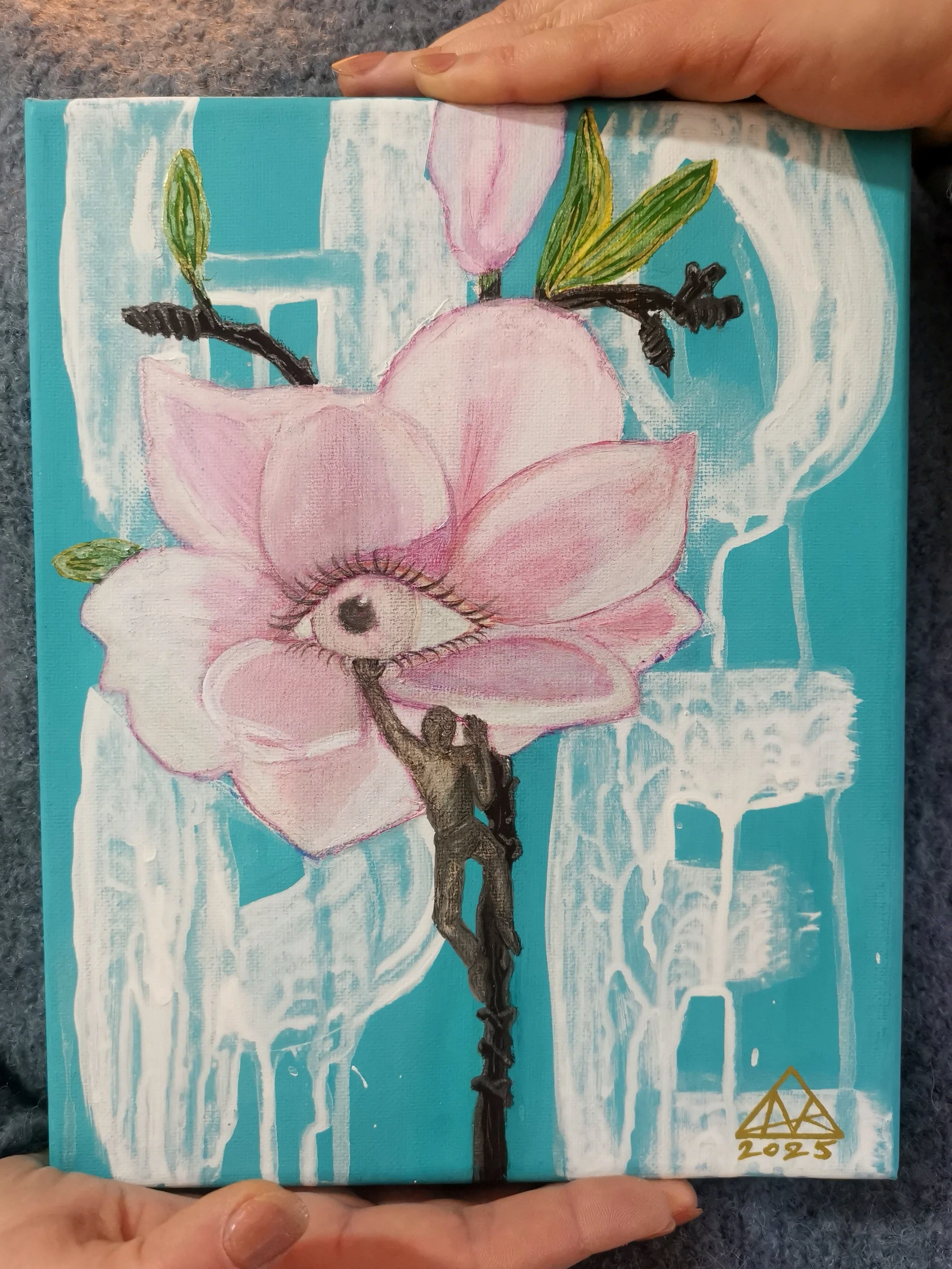 "Petals of Vision" hält den Moment fest, in dem Wahrnehmung beginnt, sich selbst zu betrachten. Das Werk ist ein Unikat (20,4 x 25,4 x 1,5 cm); Preis 220 € zzgl. Verpackung und Versand - Anfragen bitte über Kontakt.