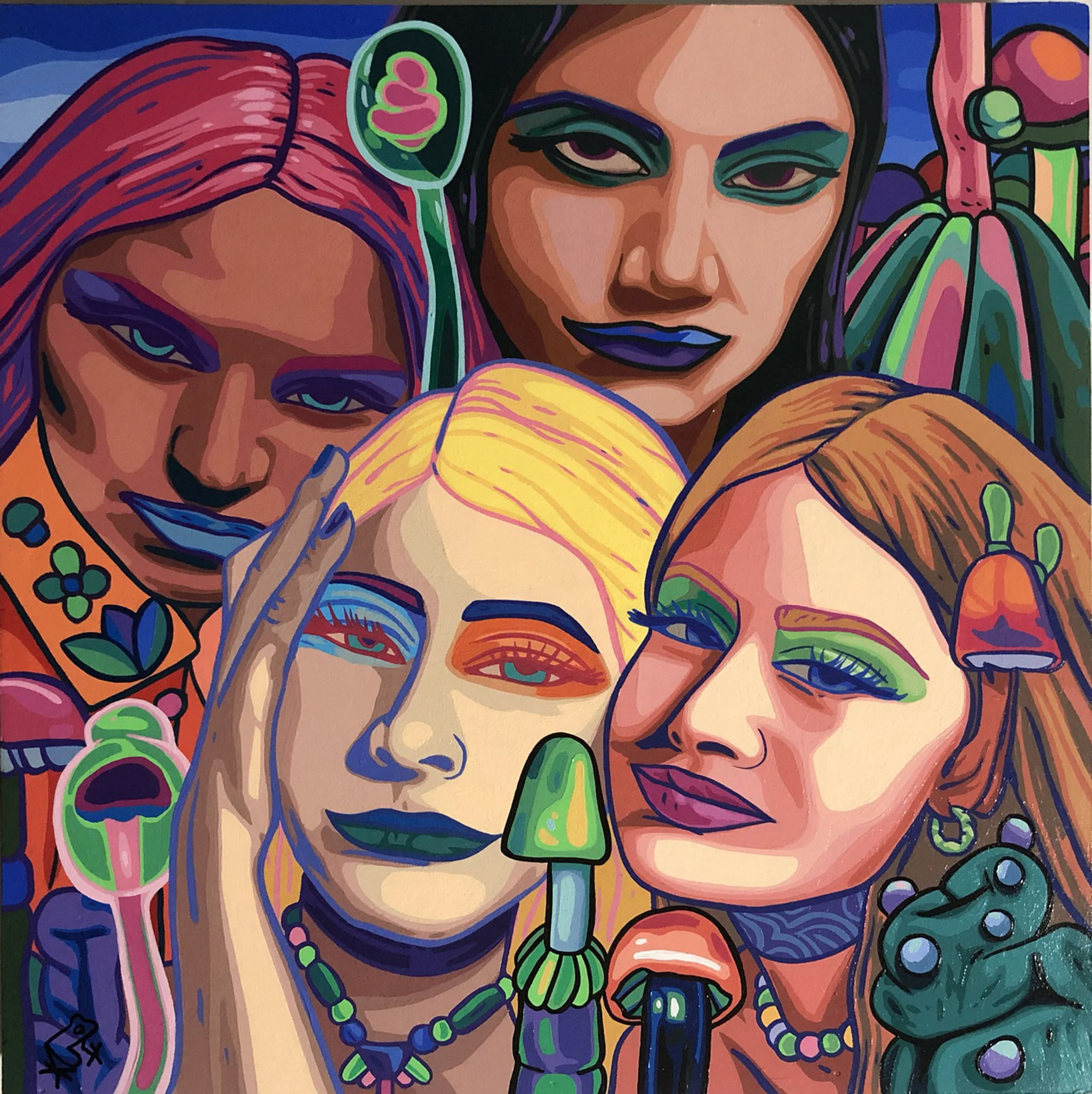 Elizabeth y Mireia; 2021; Acrílico sobre Tabla; 40x40cm