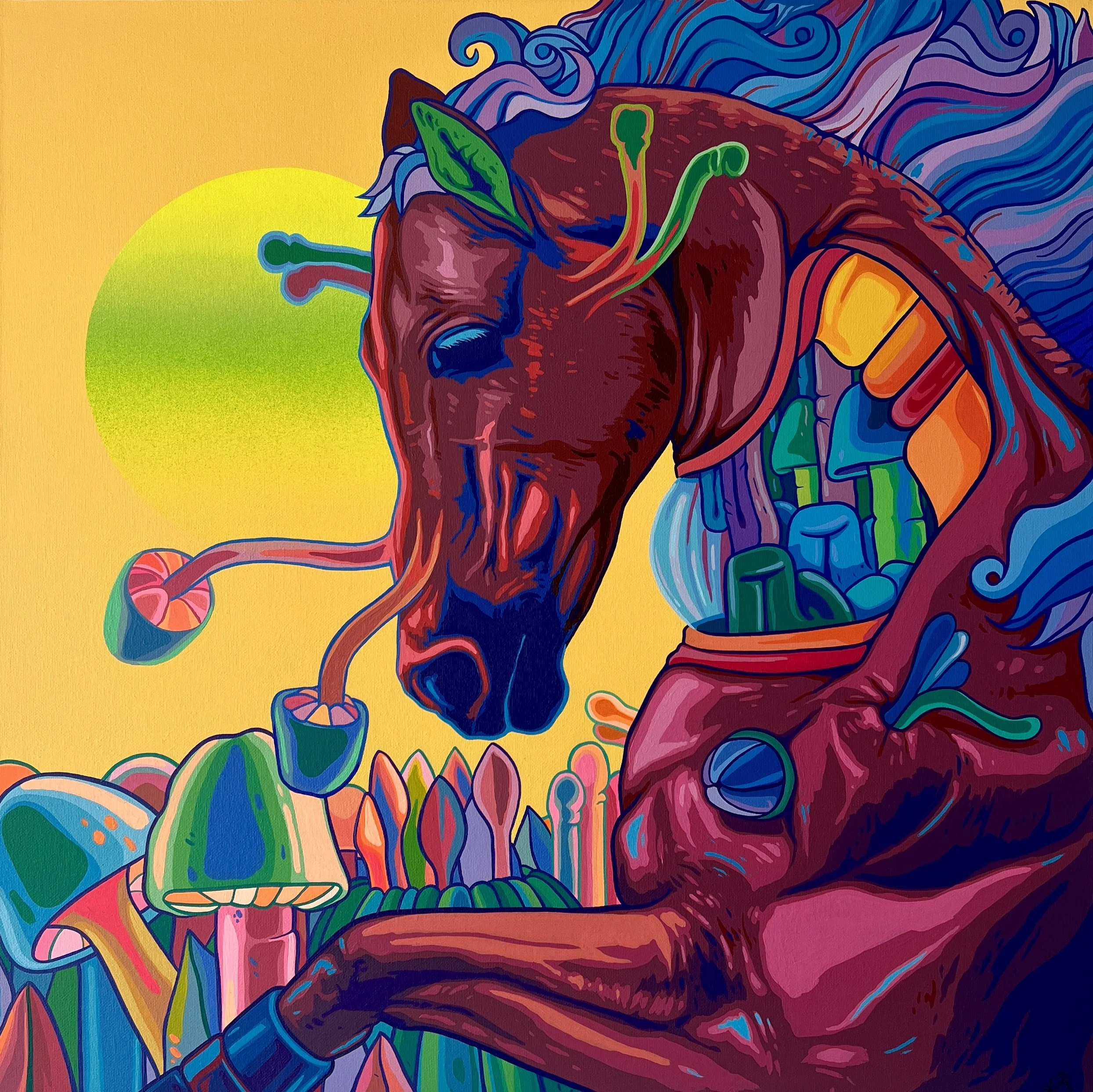 Caballo de Fuego, 2026, Acrílico y Spray  sobre Lienzo, 61x61cm