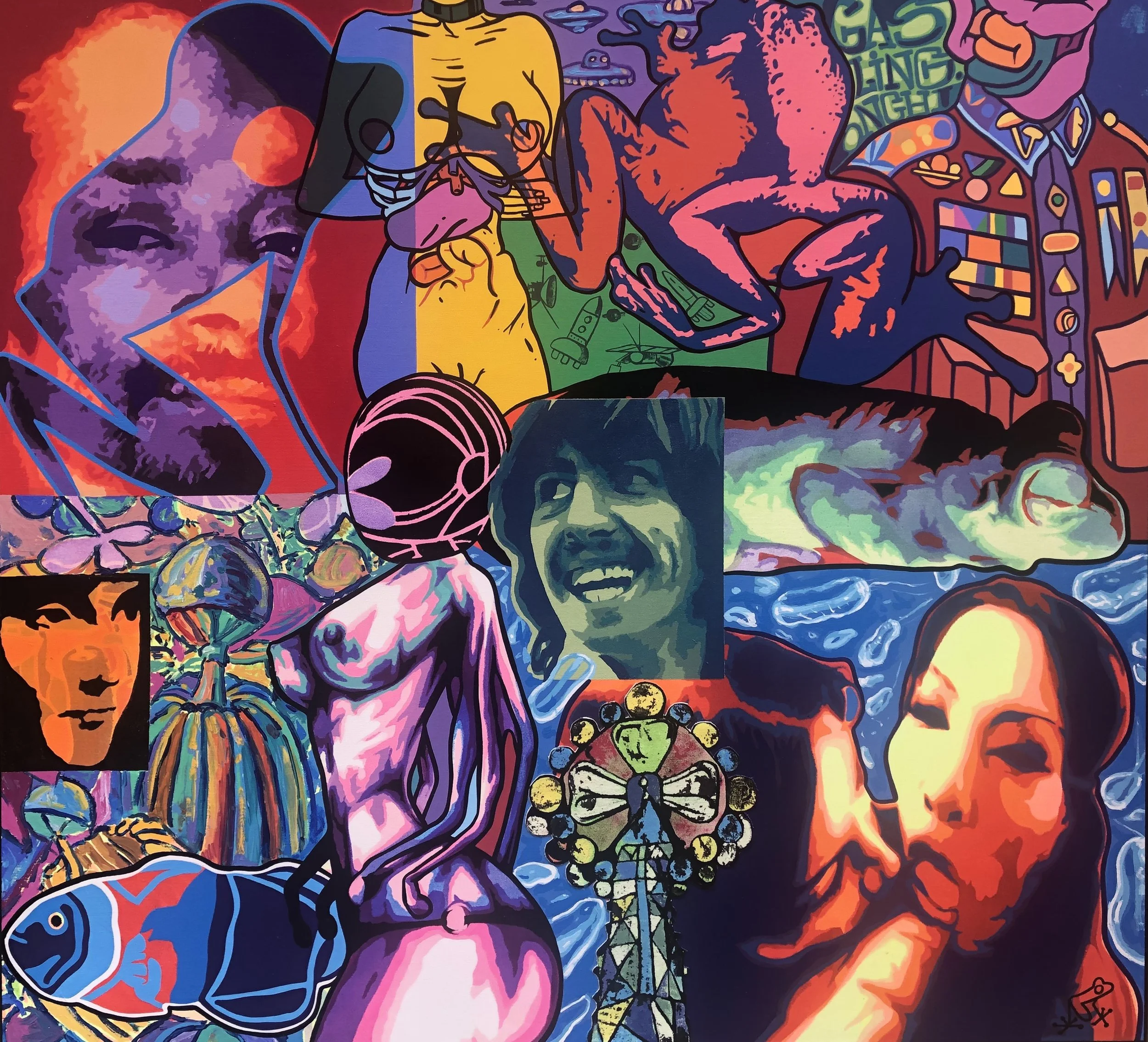 My sweet Lord is doing anything for clout; 2017-2020; Acrílico, Gouache y Collage sobre Lienzo; 109x100cm