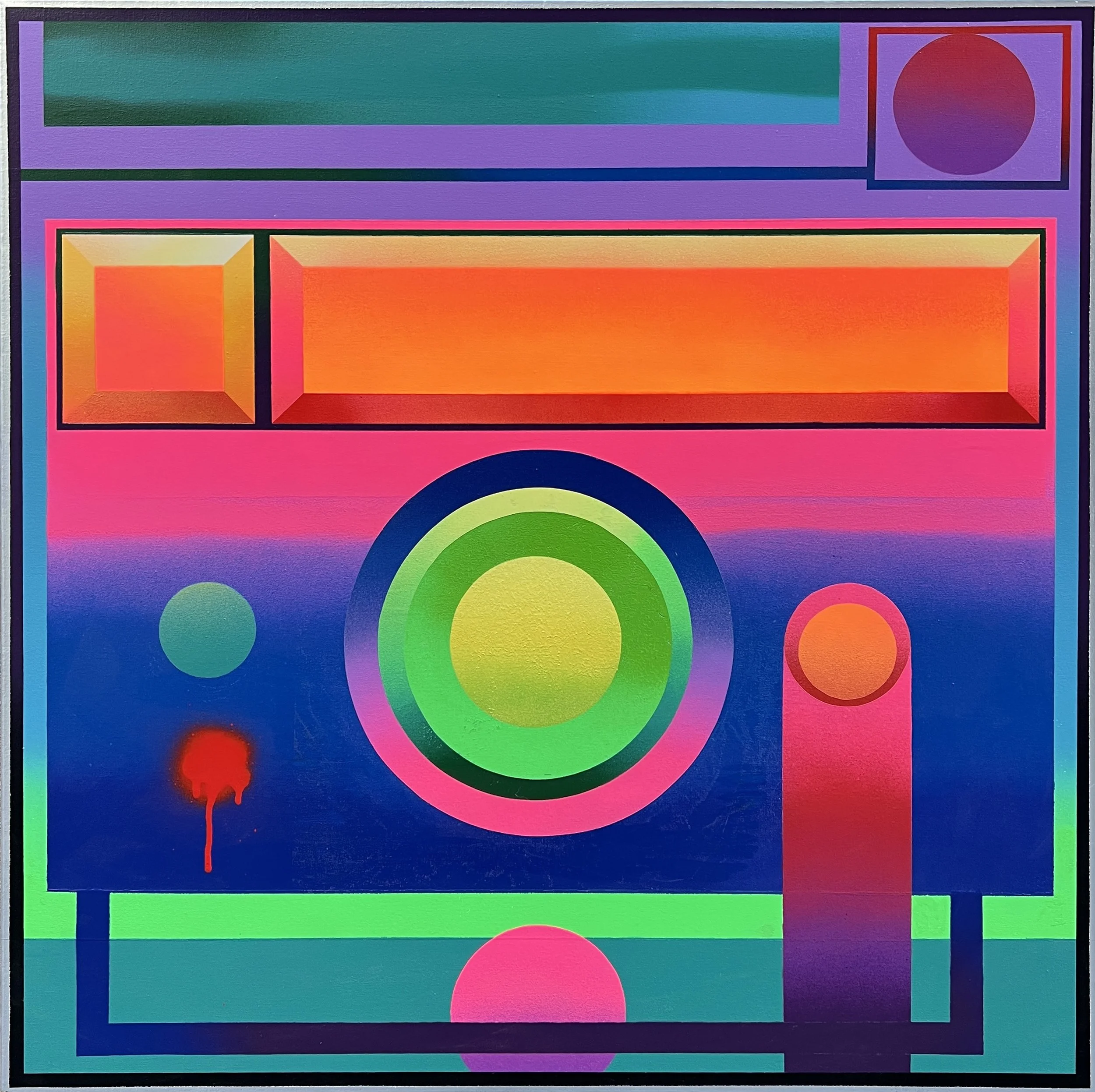 ABST.No.2-Radio; 2023; Spray, Resina, Spray sobre Lienzo; 70x70cm