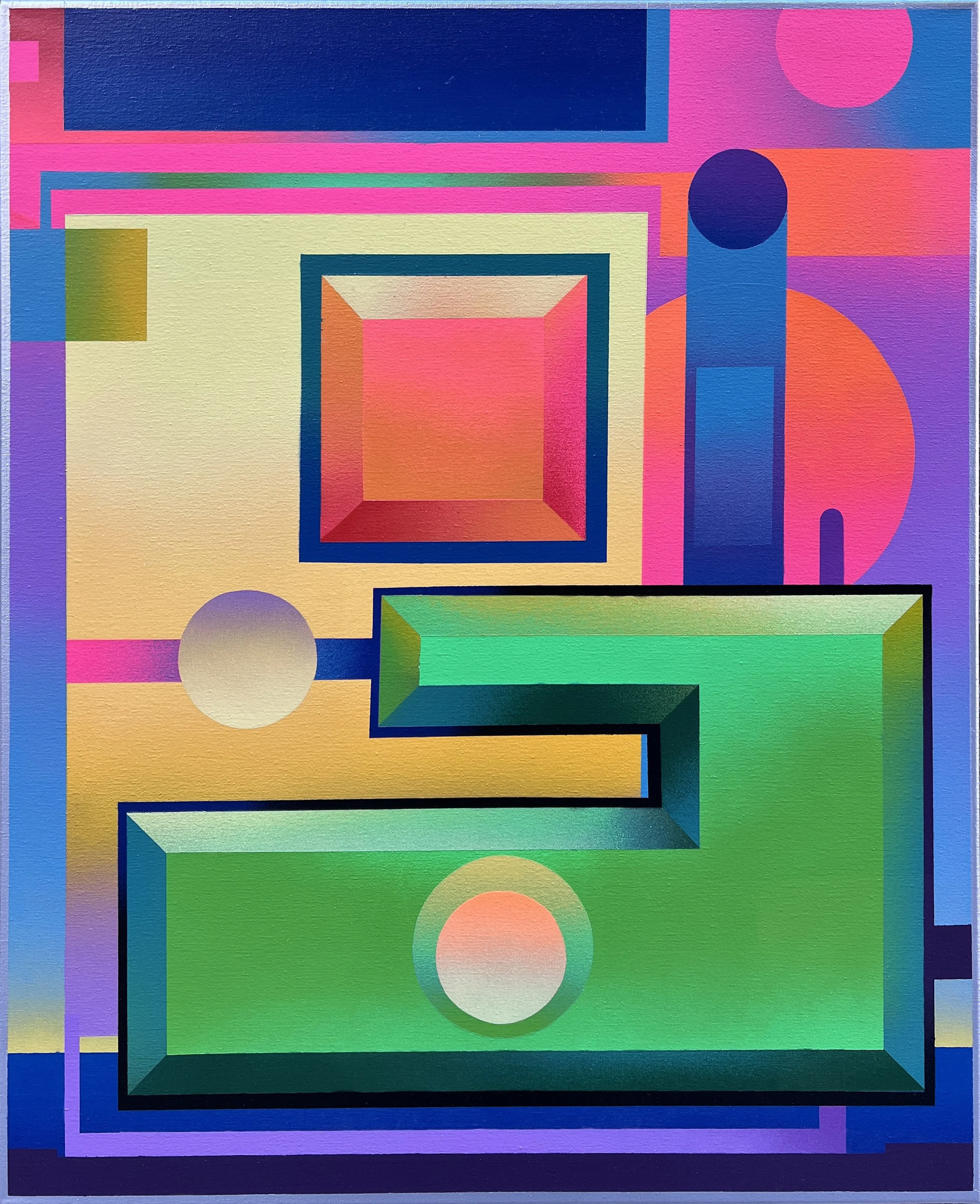 ABST.No.1-Máquina de Coser; 2023; Spray, Resina, Spray sobre Lienzo; 73x60cm