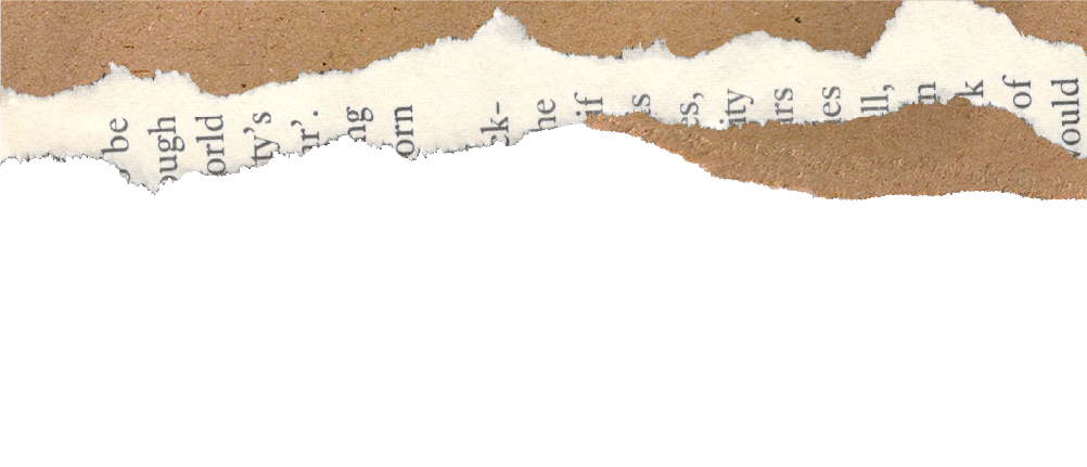 Fragment of a torn book page with visible typed text.