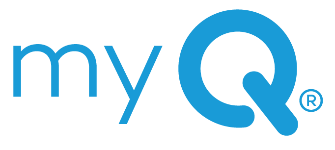 Logo with the words 'my' and a large stylized letter 'Q' in blue.