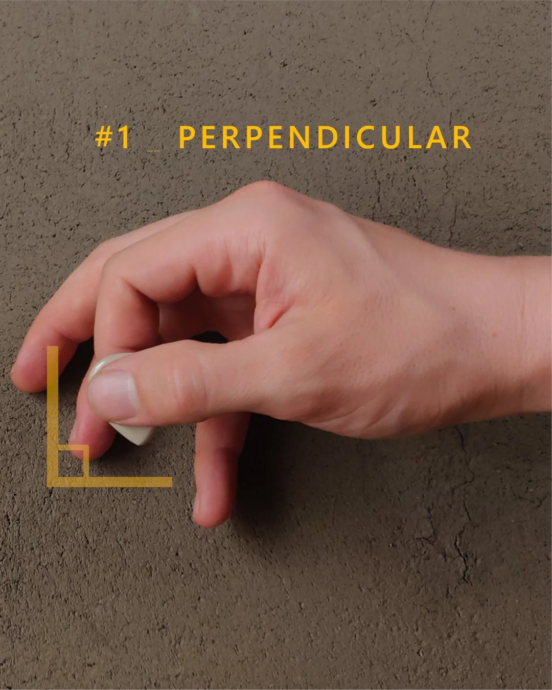 Perpendicular guitar pick plectrum grip, holding with fingertips