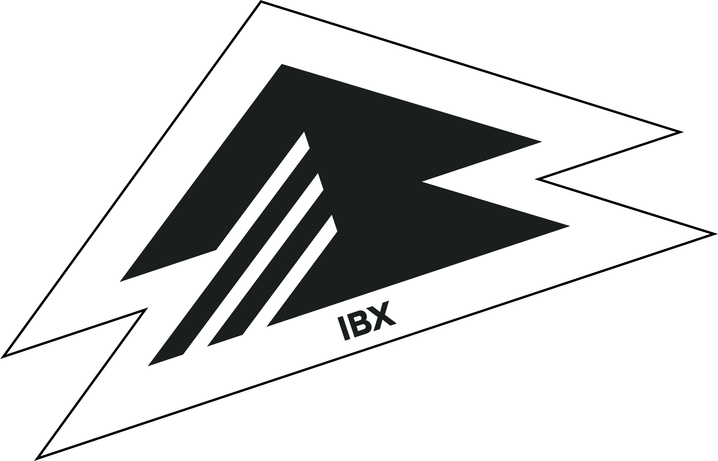 Logo en noir et blanc avec un éclair stylisé et la mention IBX.
