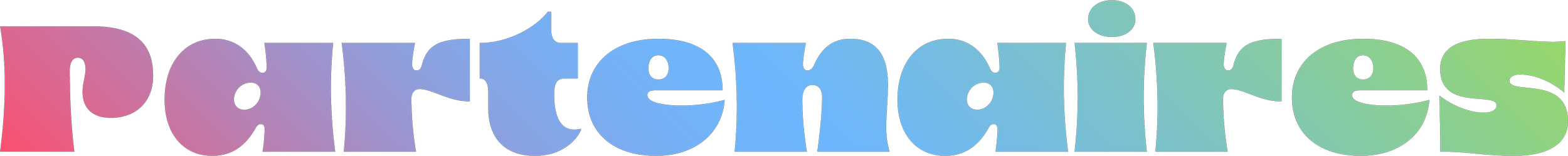 Mot en grand dégradé de couleurs pastel formant le mot "partenaires".