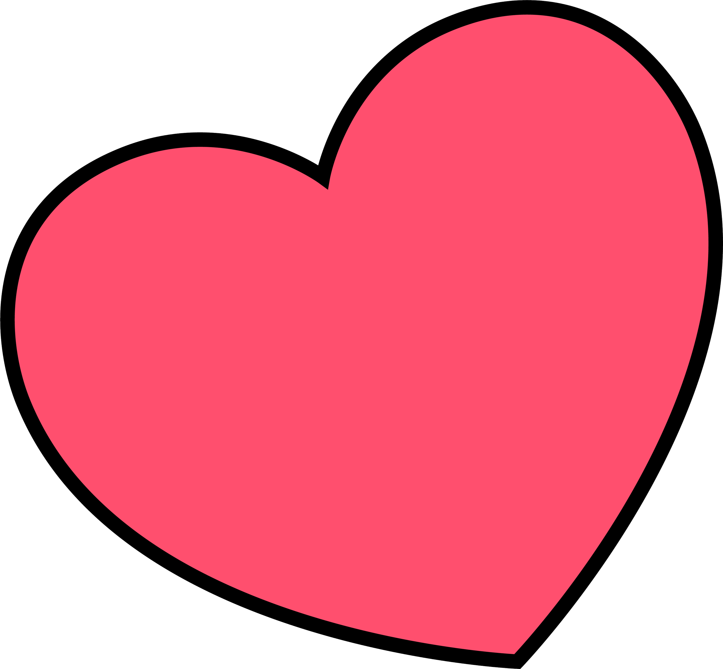 Un cœur rose avec une bordure noire.