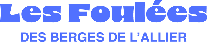 Logo avec le texte 'Les Foulées' en grand, couleur bleue, et 'Des Berges de l'Allier' en dessous, plus petit, aussi en bleu.