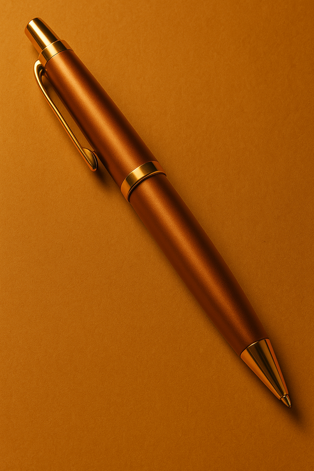 Stylo à bille en or sur fond orange