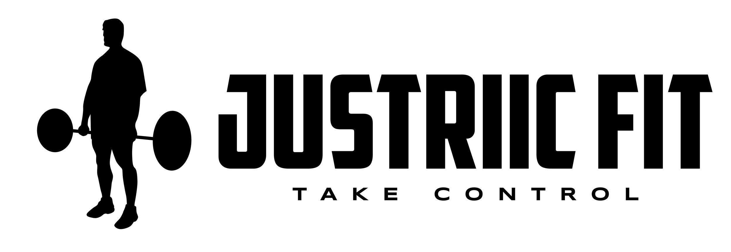 Silhouette of a person holding a barbell, with the text 'JUST SURFIT' and 'TAKE CONTROL'.