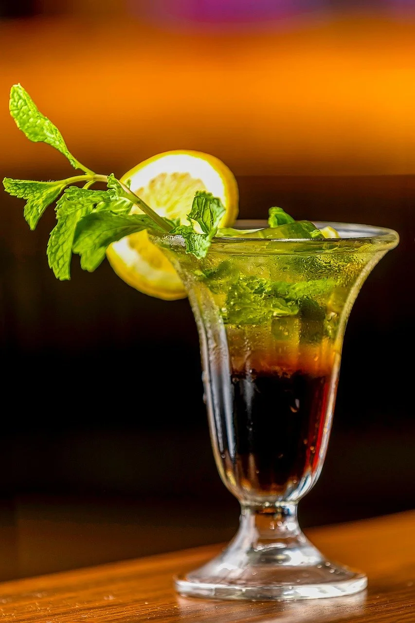 small cocktail with orange slice & mint