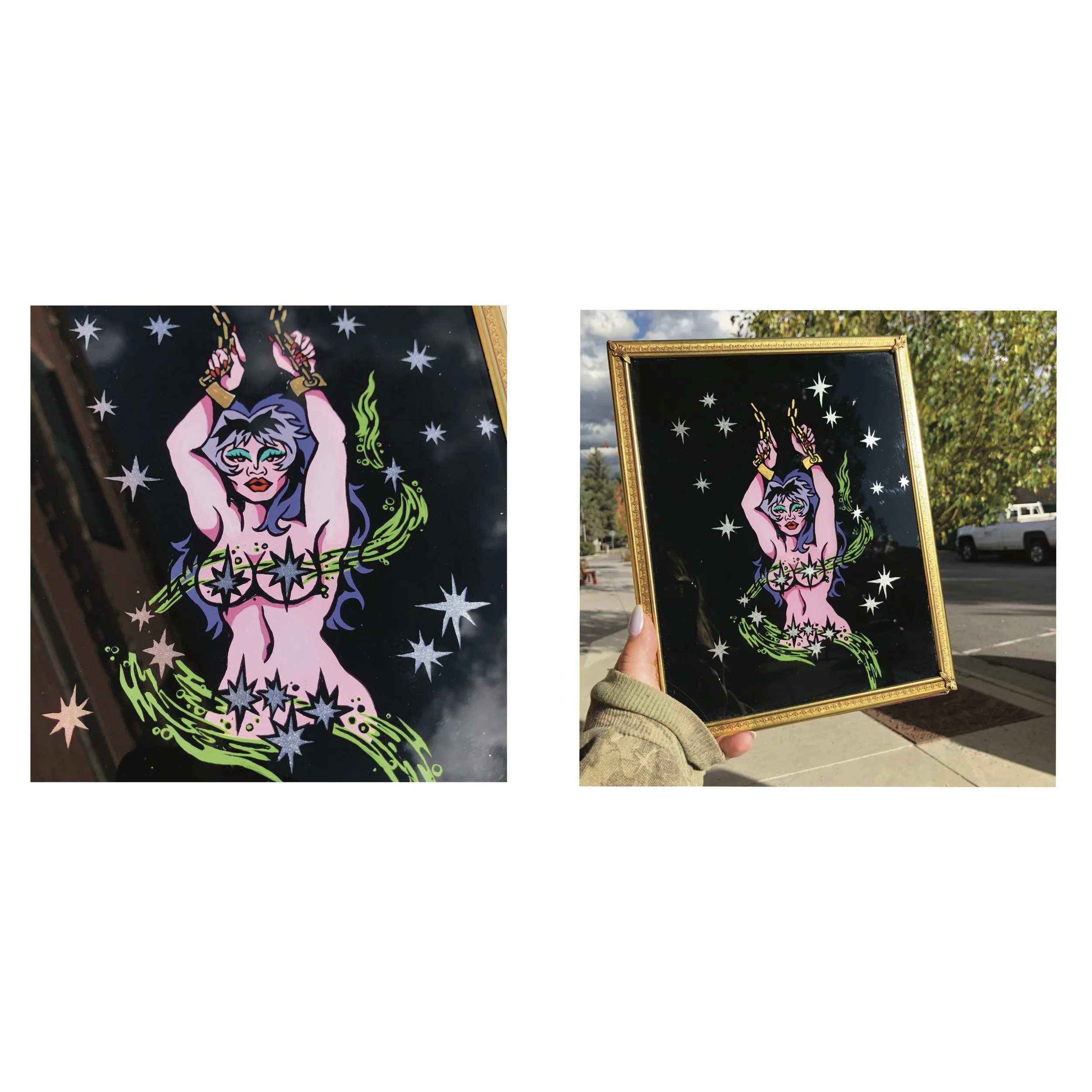 "Hold On"
Reverse Glass Painting
2023