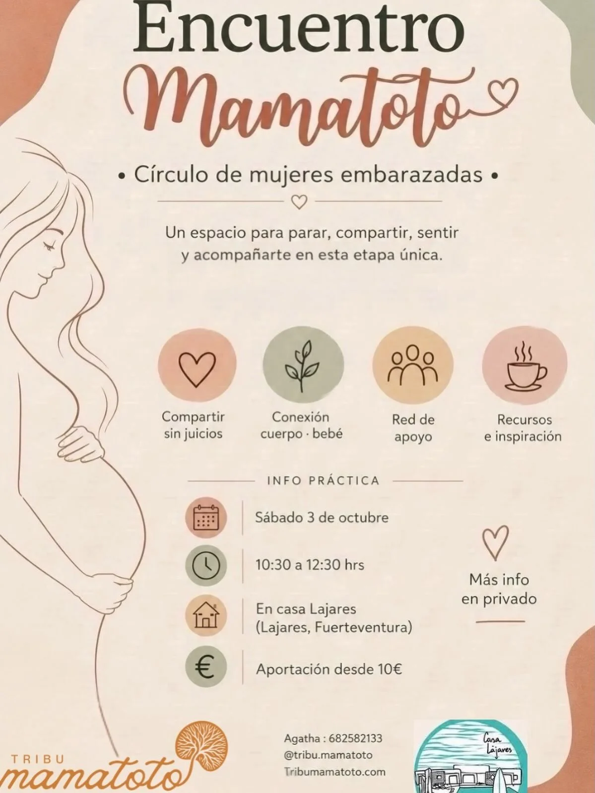 Si est&aacute;s embarazada, este encuentro es para ti. 

Un espacio &iacute;ntimo para encontrarte con otras mujeres embarazadas, compartir lo que est&aacute;s viviendo y sentirte acompa&ntilde;ada en este momento extra-ordinario de tu vida.

Como do