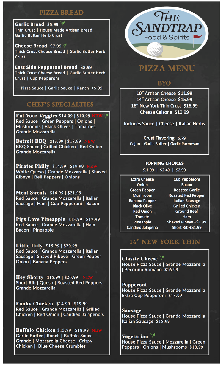 Pizza Menu — The Sand Trap