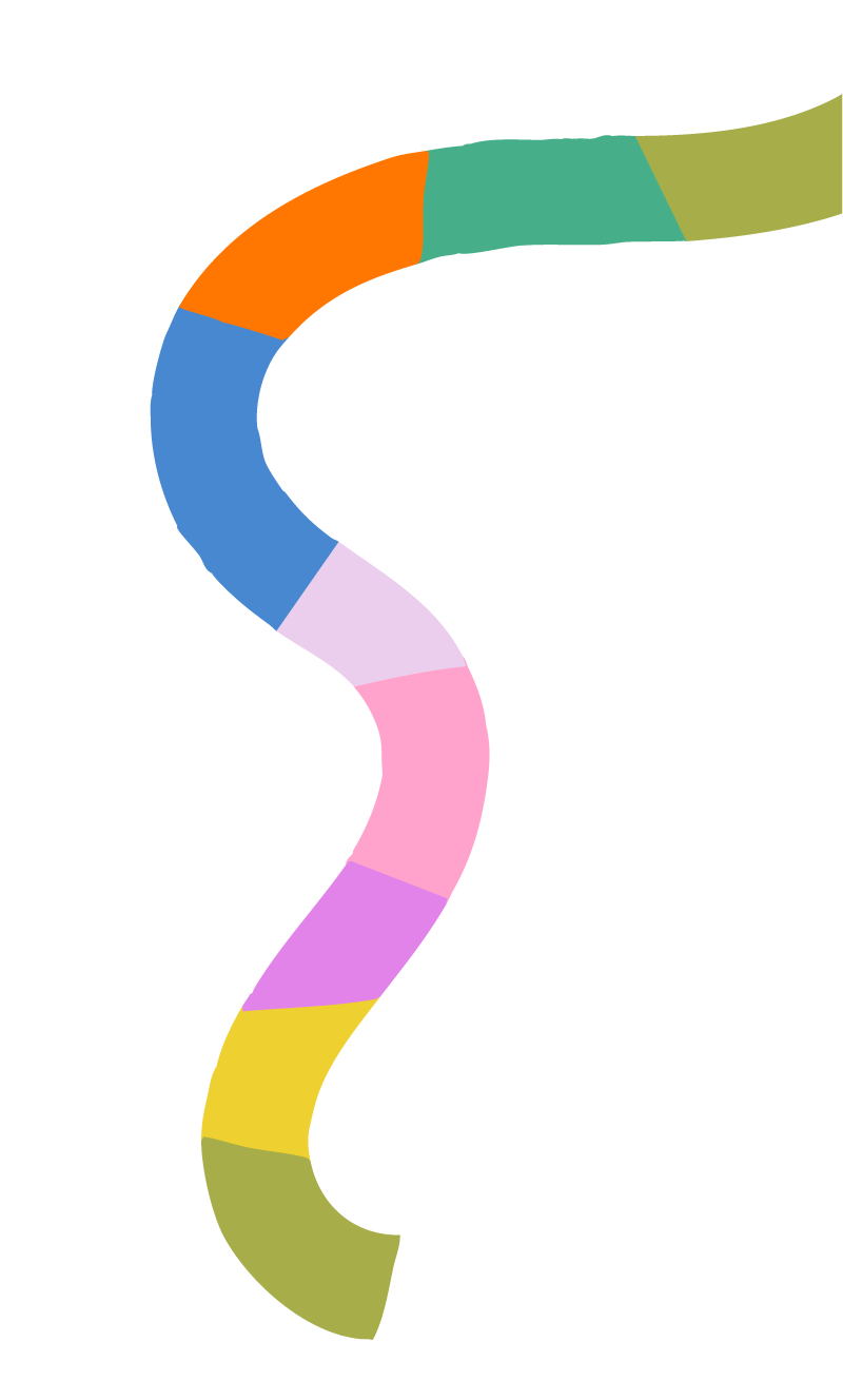 A colorful question mark made of various colored segments on a black background.