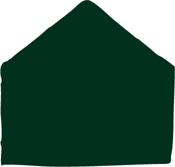 Green house-shaped structure with a peaked roof