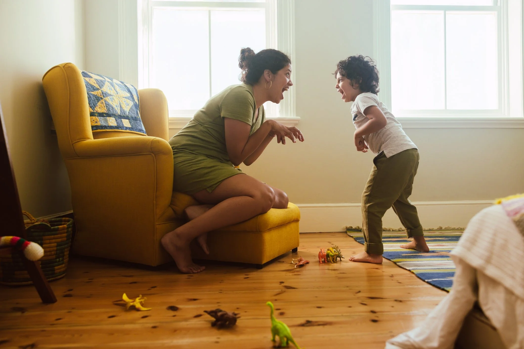 Mother playing happily with her son