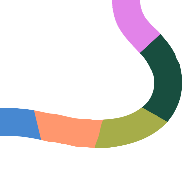 Colorful segmented circular diagram or infographic with various shades including purple, green, orange, and blue.