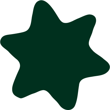 Solid dark green star-shaped object on a white background.