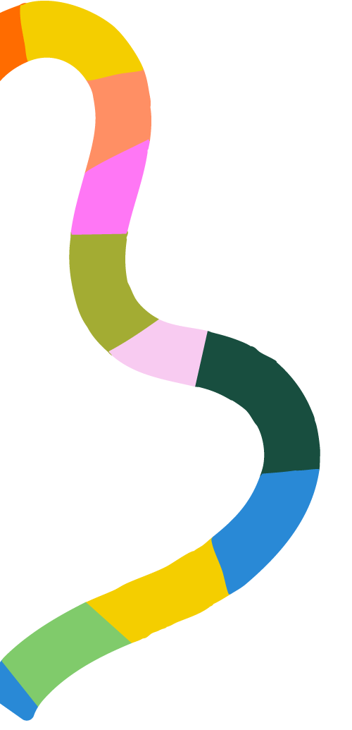 Colorful, segmented worm with each section in different colors including orange, yellow, pink, green, blue, and black.