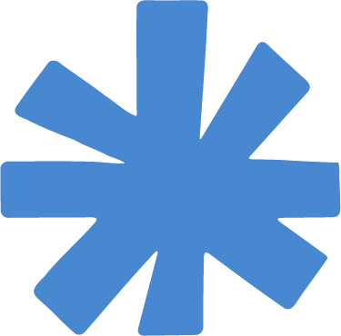 Blue asterisk or star-shaped symbol on a black background.
