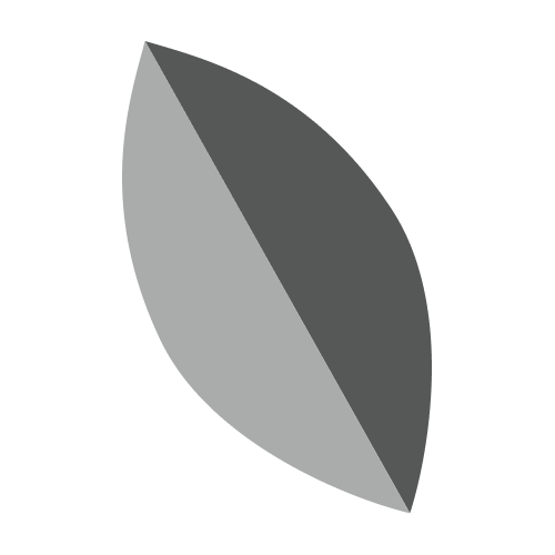 A black and white geometric symbol with a circle intersected by a leaf-shaped semicircle.