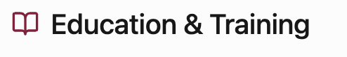 Icon of an open book next to the text 'Education & Training'