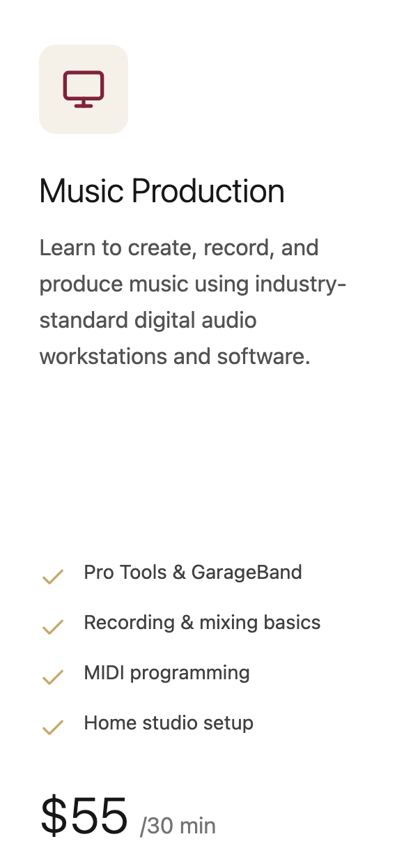 Music production equipment in a home recording studio with computer and keyboard workstation, Pro Tools and production lessons.