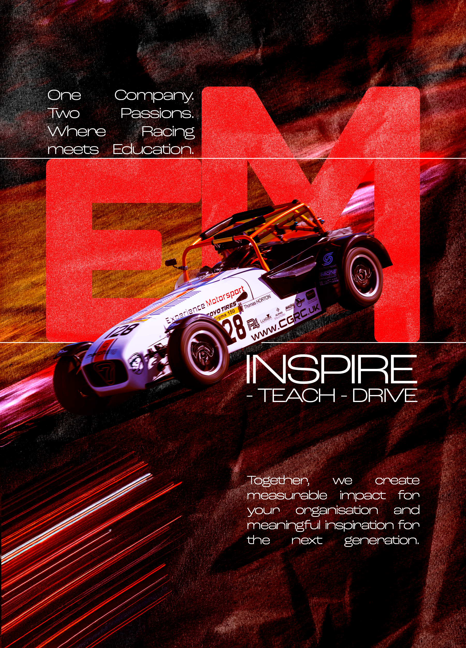 Thomas Horton's Caterham on a poster with flashy text over it