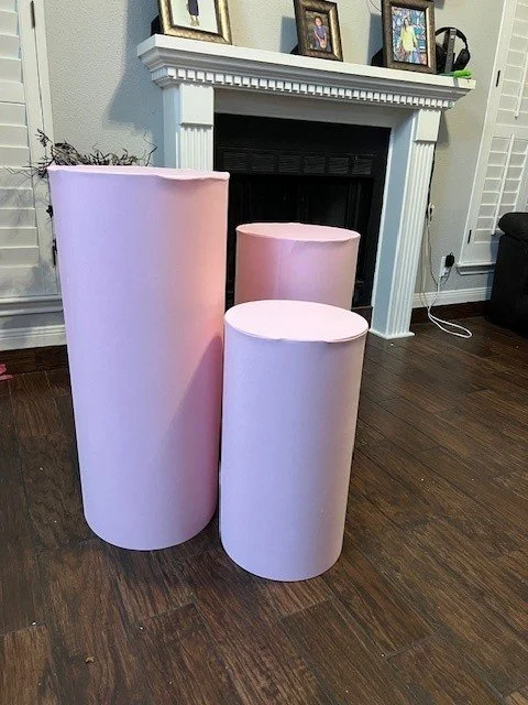 Cake pedestals, cylinders, dessert stand. For Houston and surrounding areas. Event rentals.