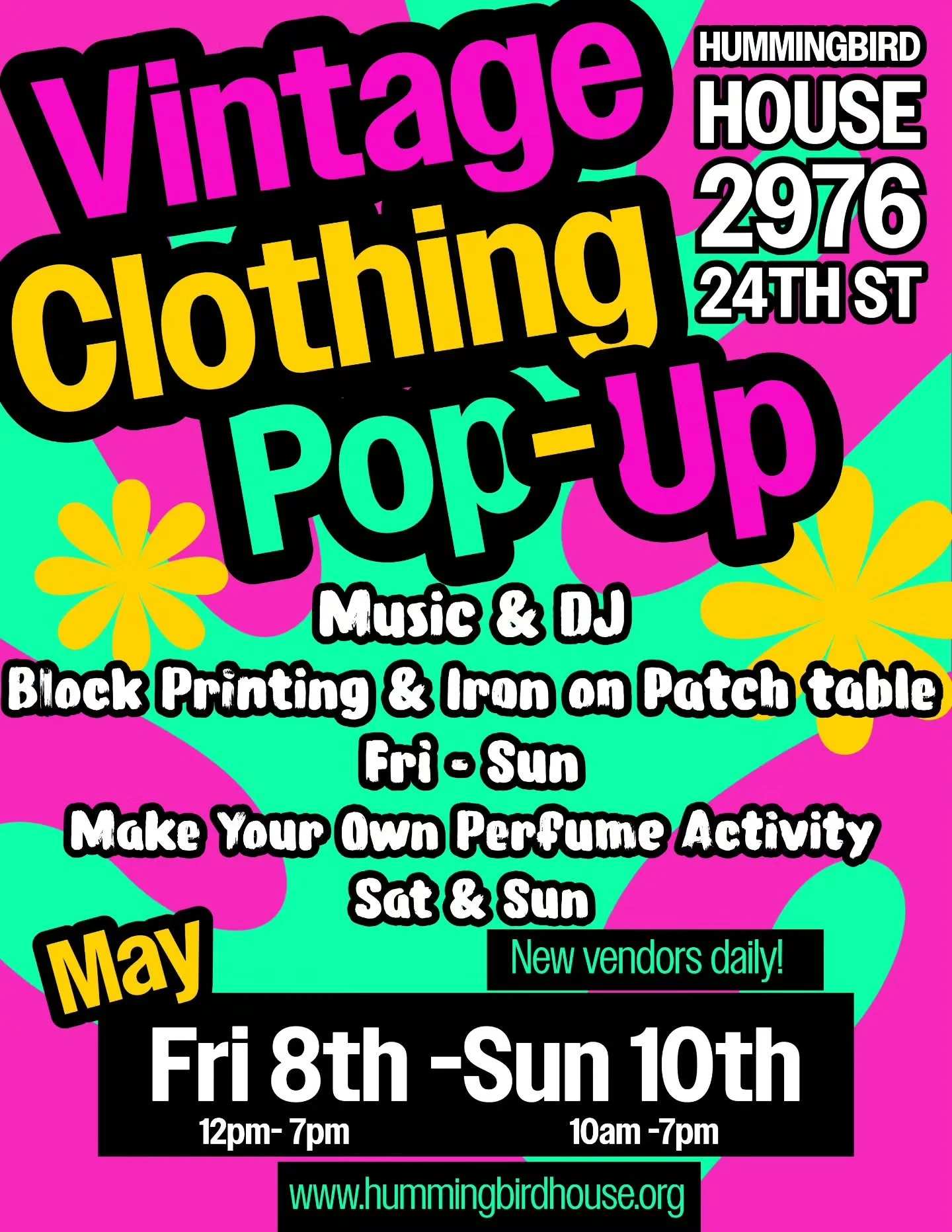 Come join us this mother's day weekend! We've got fun activities happening all day and a Vintage Clothing pop-up happening.

#vintagefashion #sfbayarea #thingstodo #art #missiondistrict