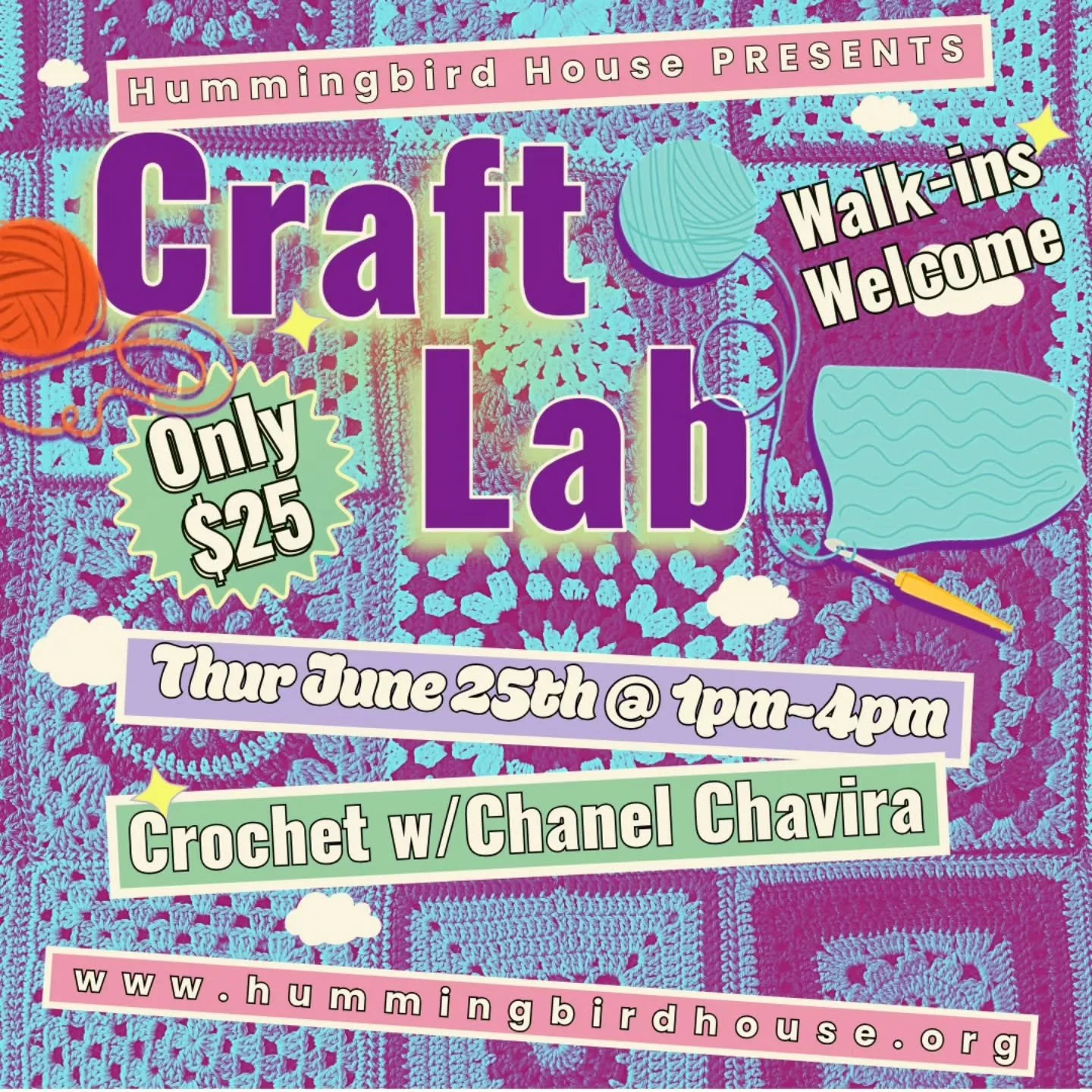 Crochet Craft Lab today! Swing by anytime between 1pm-4pm to hang out and practice Crocheting w/@chaneelll_93. She'll show beginners how to get started and be available for Q&amp;A. 

We've also got projects for the smaller kiddos so they can join wi