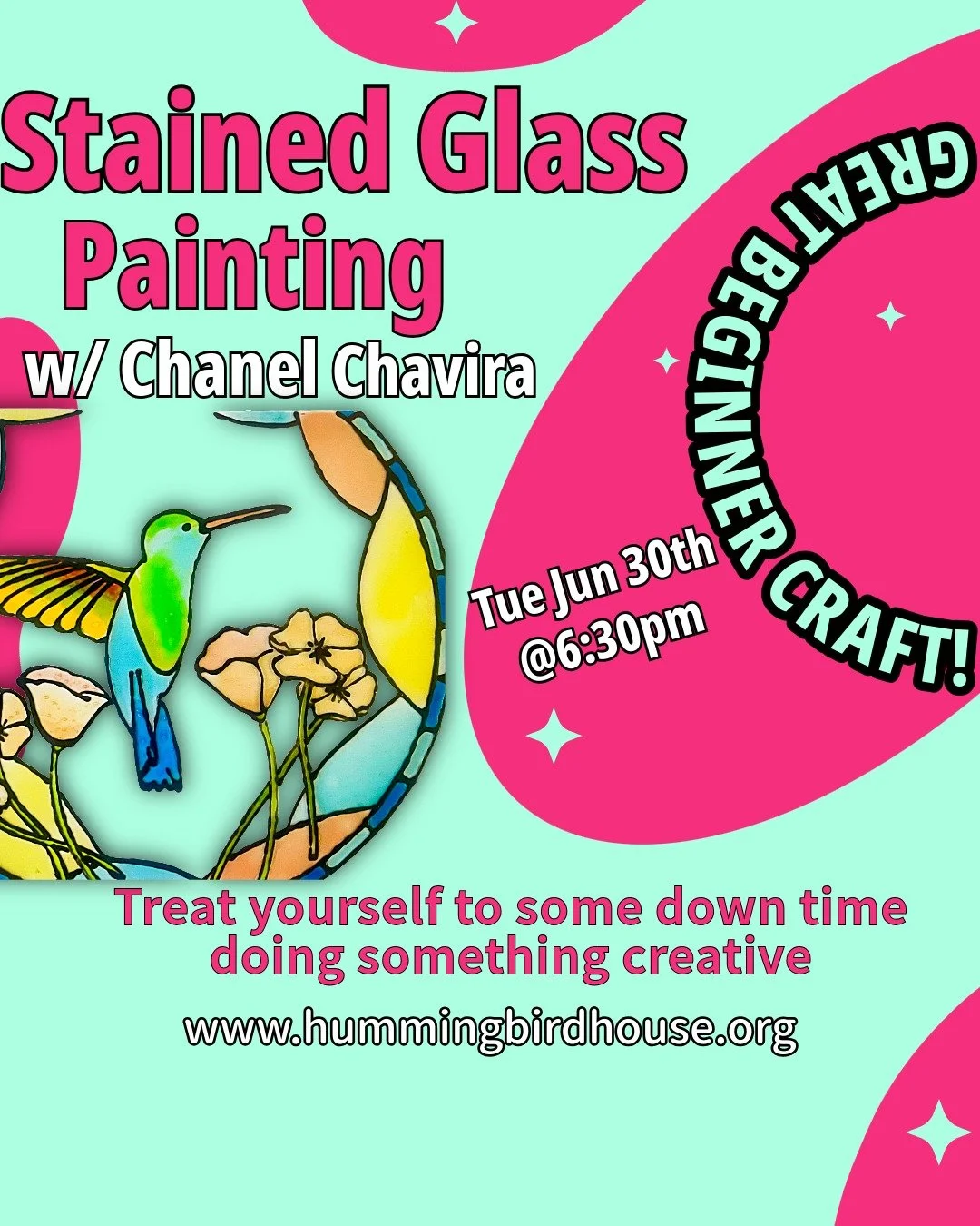 Don't miss out on this amazing chance to craft your own beautiful hummingbird-themed suncatcher.

#summer #sanfrancisco #crafting #stainedglass
#hummingbird