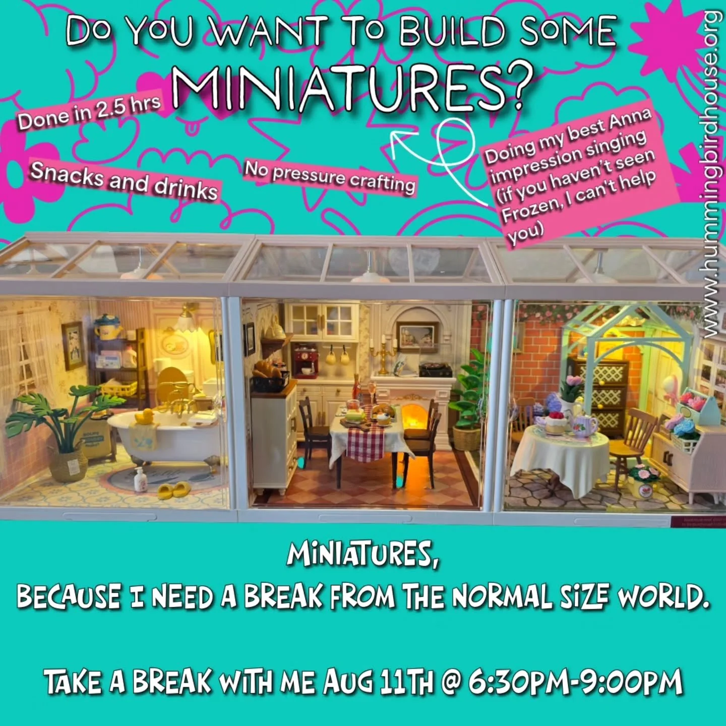 Only 2 weeks till our next miniature model hangout! We'll be building Rolife models together and enjoying a well-deserved break.

We even have mini accessories for you to customize your model. Don't forget we've also got your snack and refreshments n