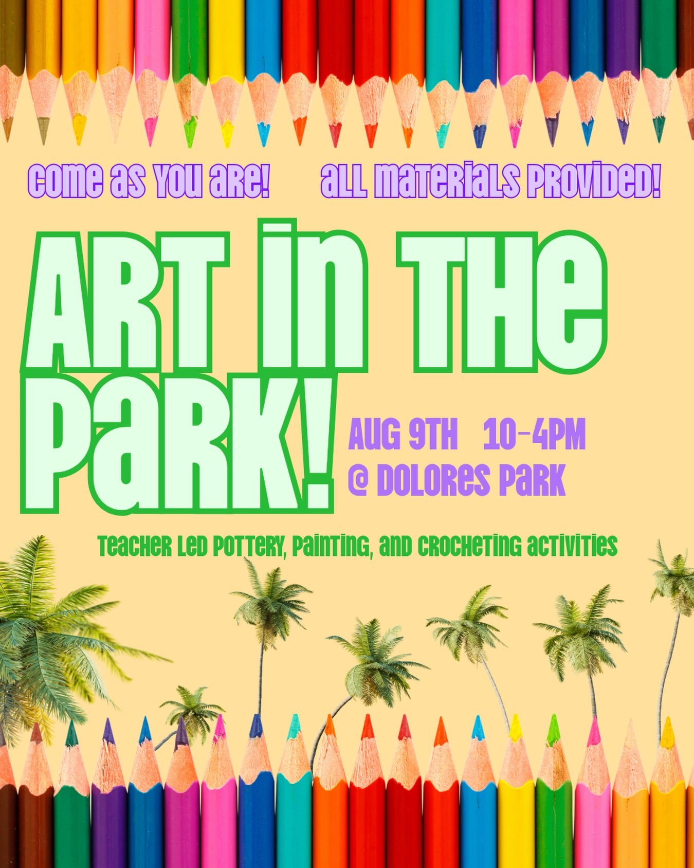 It&rsquo;s back!! Join us for a fun day of crafting &amp; creating in Dolores park 🎨🌴

Tickets are available in the link in our bio!

#sfbayarea #bayarea #bayareaevents #missiondistrict #crafting