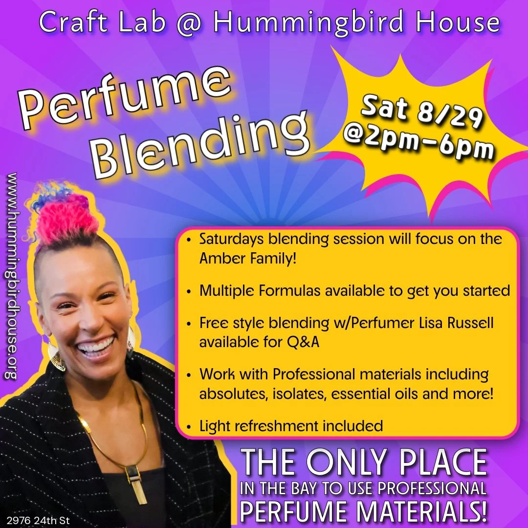 Don't miss out on this month's blending session! 

This one will focus on Amber scents. Come join us and blend your new favorite fall fragrance.

Check out the website and reserve your spot.

www.hummingbirdhouse.org

#perfume #crafting #amber #sanfr