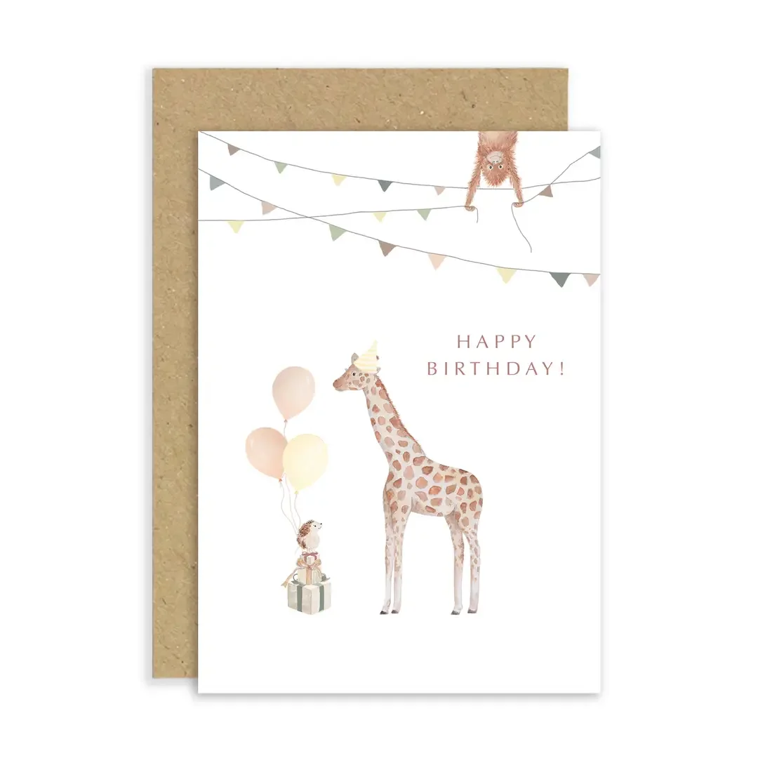 Giraffe and Hedgehog Birthday Card.webp