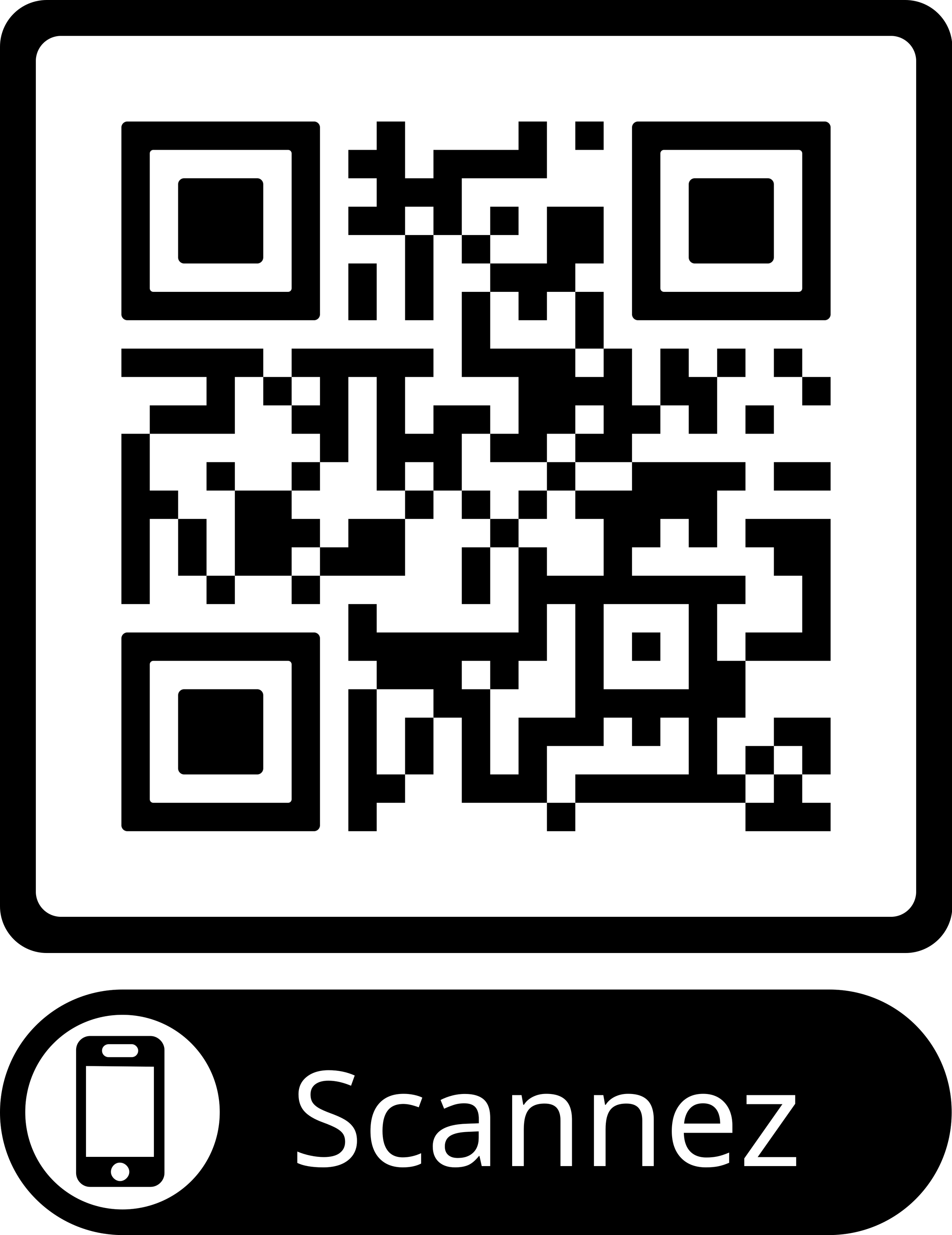Code QR avec un message en français "Scannez" en dessous, accompagnée d'une icône de téléphone portable.