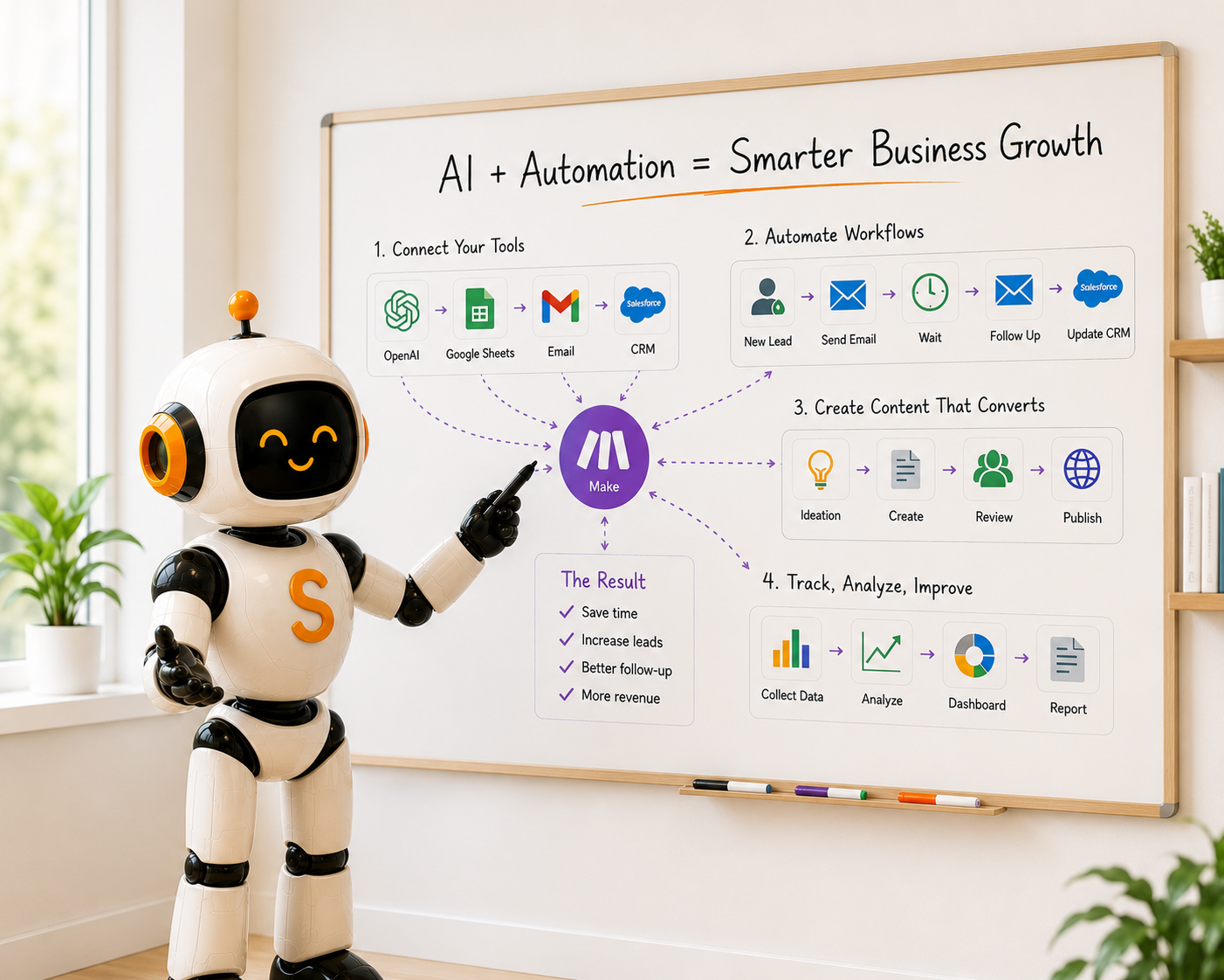 Scout, the Smarter Strategies AI assistant, teaching small business owners how to use AI automation, marketing systems, sales processes, and workflow automation to support business growth.