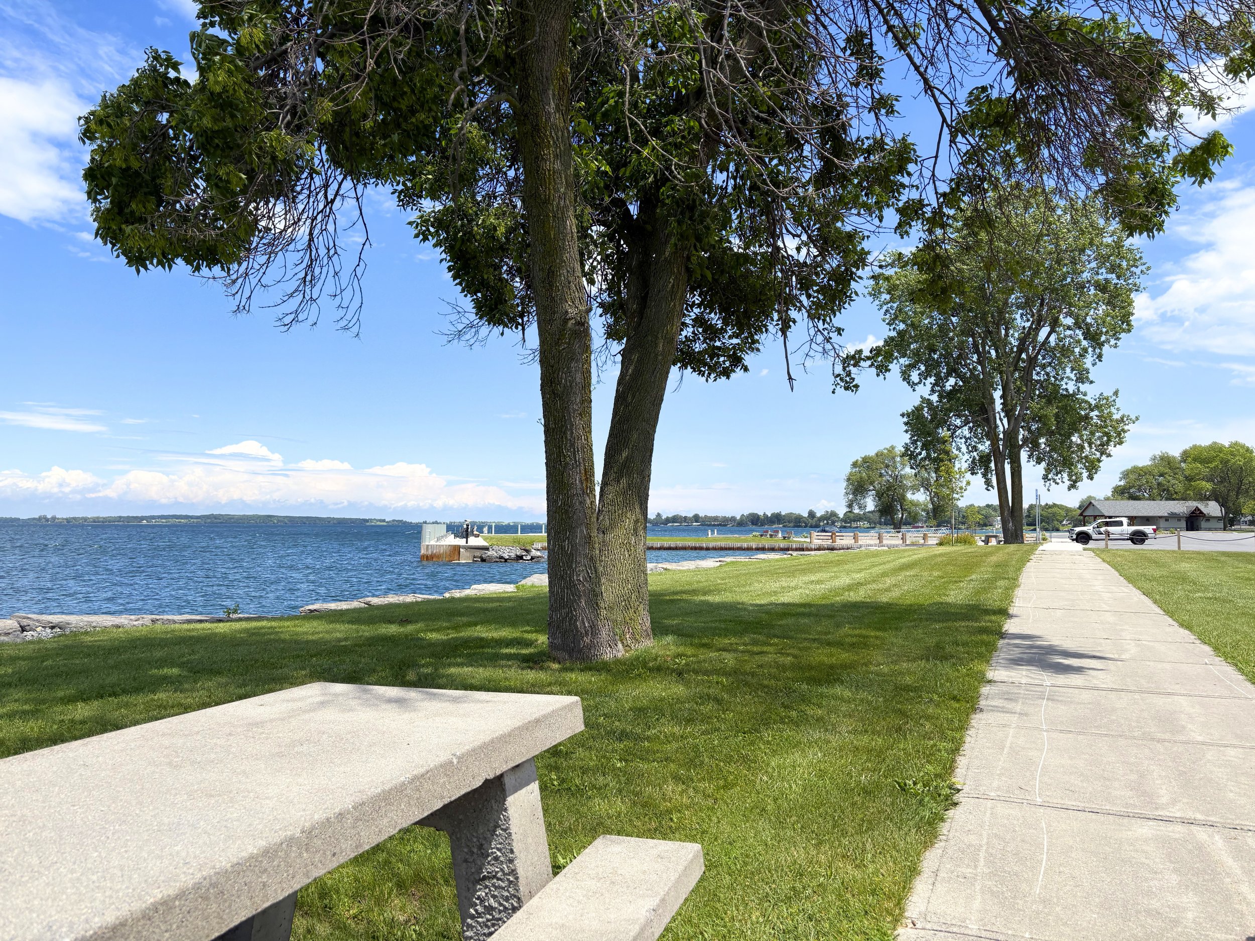 Cape Vincent East End Waterfront Park: a pavilion with a bath house; boat launch, docking, kayak launch; picnic areas; swimming, fishing, snorkeling, and diving