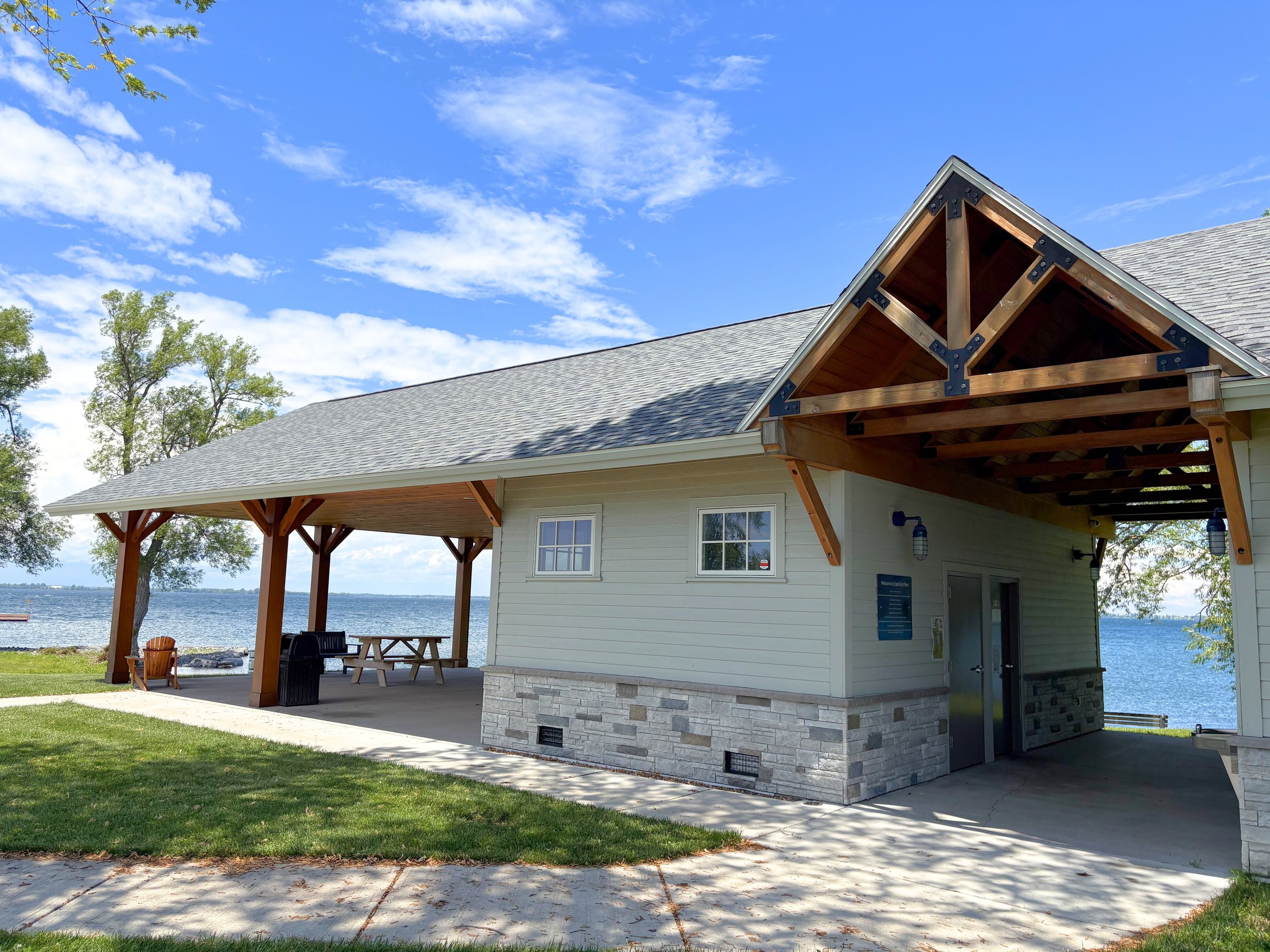 Cape Vincent East End Waterfront Park: a pavilion with a bath house; boat launch, docking, kayak launch; picnic areas; swimming, fishing, snorkeling, and diving